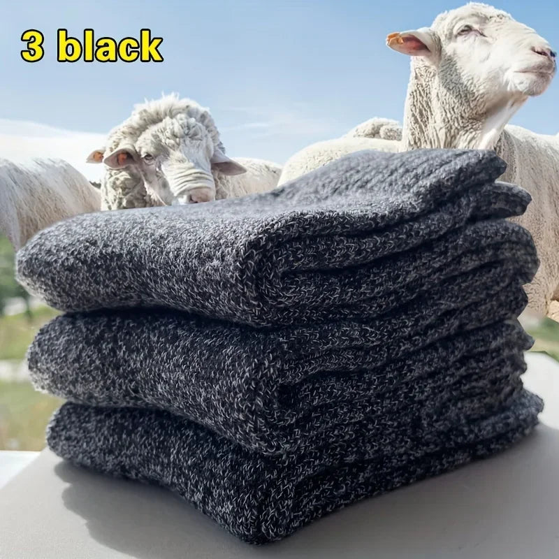 3/5 Pairs Men's Warm Socks, Thick Towel Mid-Calf Socks, Anti-Cold Snow Boots Socks Elastic Solid Color