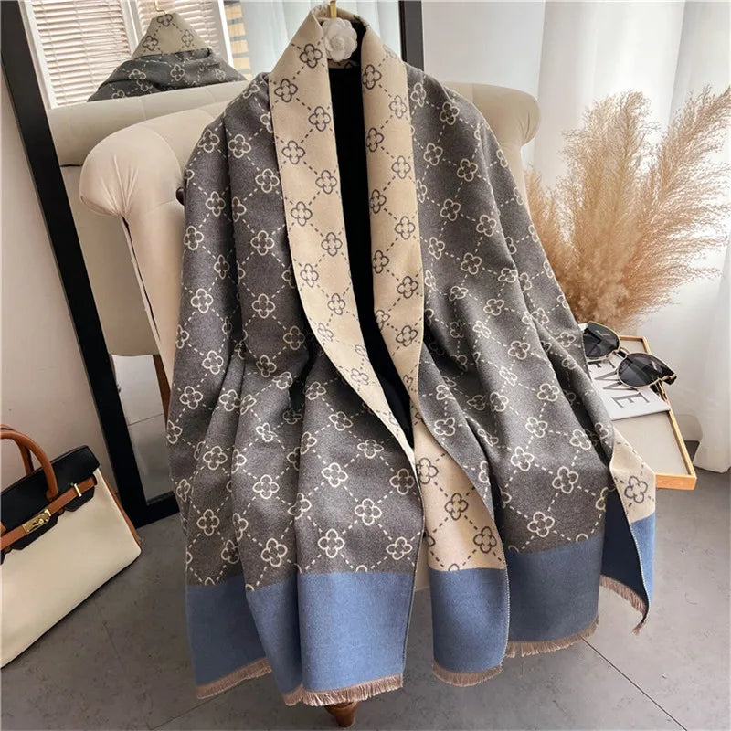 2023 Brand Warm Cashmere Poncho Shawl Scarf Luxury Print Thick Pashmina Winter Blanket Wraps Bufanda Casual Hijab Stoles Echarpe