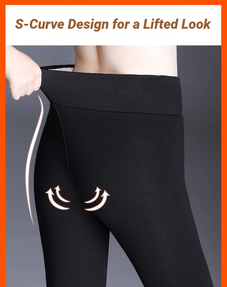 Women High Waist Thicken Fleece Thermal Leggings Winter Warm Slim Elastic Black Sexy Translucent Tight Pantyhose Pants