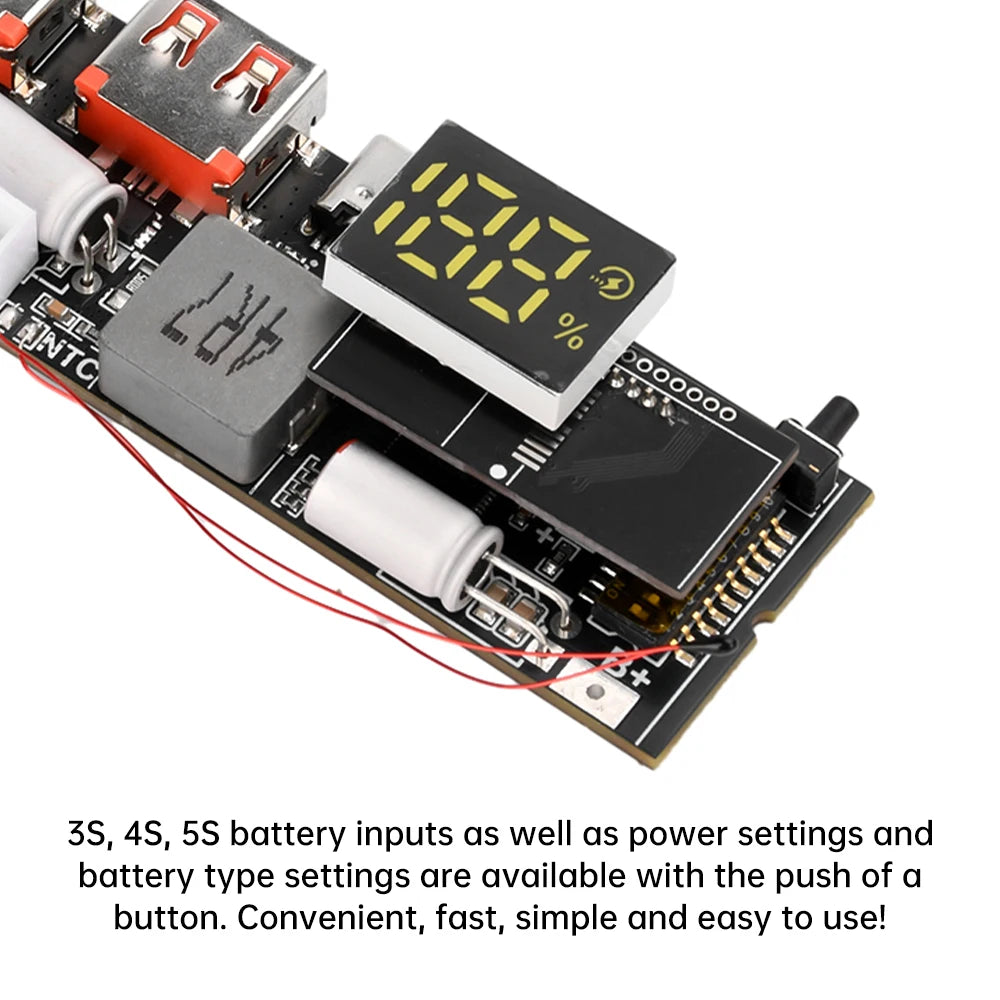 3S 4S 5S 65W 100W Power Bank Double C Port Two way Fast Charge Mobile Power Module 18650 Charging Temperature Protection - Shoppiline