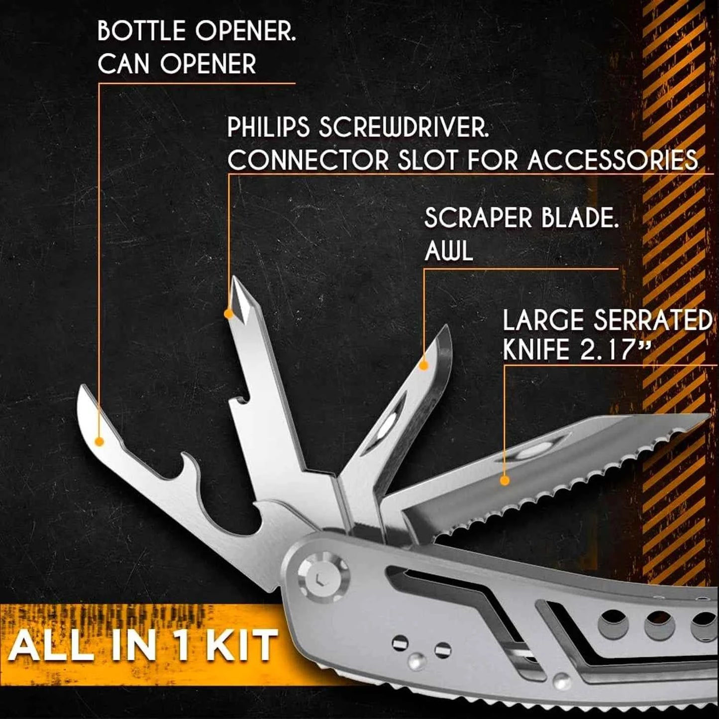 Compact Pocket Multitool with 420 Steel Pliers Essential EDC Gear for Camping, Hunting First Aid Repairs