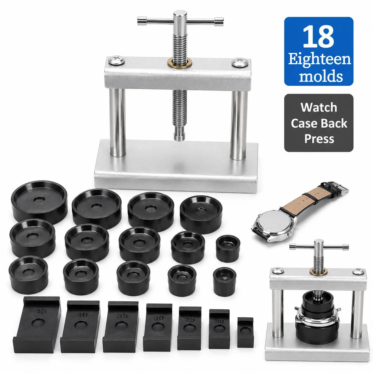 Professional Watch Press Set Watch Back for CASE Closing Tool & Fitting Dies Watch Repairing Tool Die Kit for Watchmaker