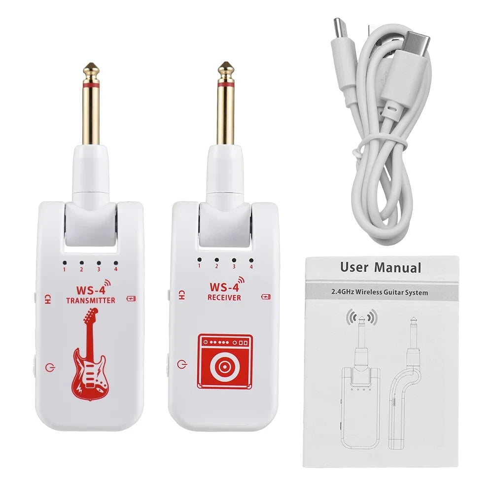 Miwayer WS-4 Wireless Guitar System 2.4GHz w/8 Channels Rechargeable Wireless Audio/48K/16bit/for Electric Guitar Bass Electric