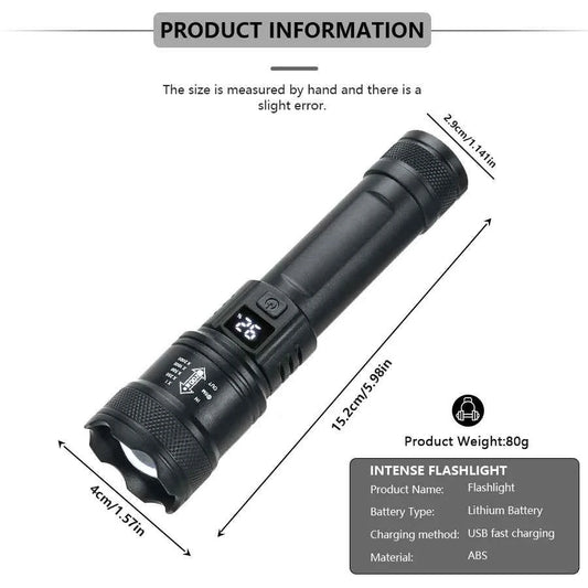 High Strong Power Led Flashlights 2000LM Tactical Torch with Display Light USB Charging Camping Fishing Emergency Zoom Lantern