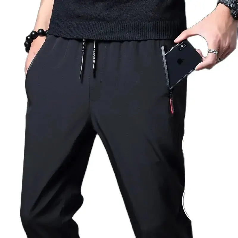 Herren Freizeithosen Gerade Schmale Passform Elastischer Bund Jogger Koreanische Klassische Blau Schwarz Grau Herrenmarkenhosen Übergröße