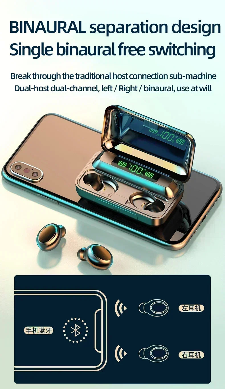 New TWS Bluetooth Headphones 9D Stereo High Bass Sport Earphones Handfree Touch Control Tws Wireless Earbuds Waterproof Headset