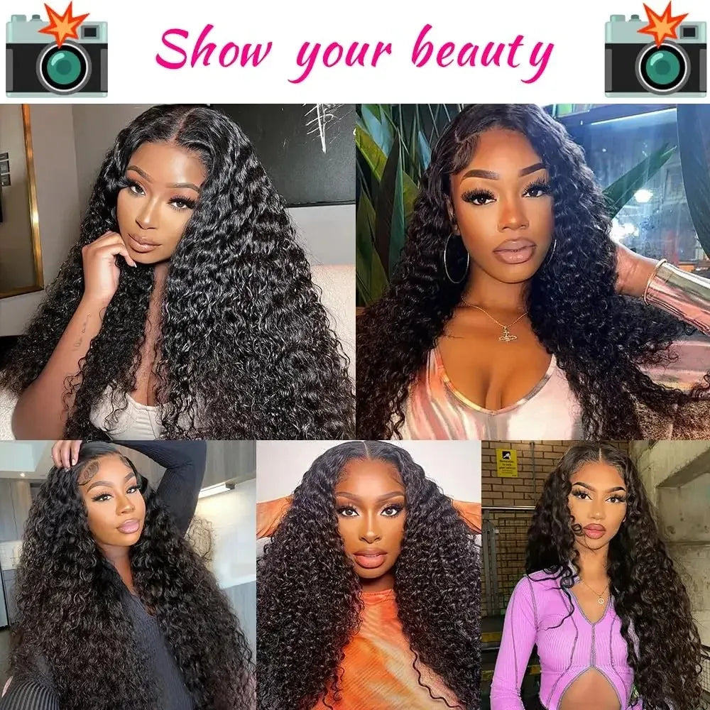 13x4 13x6 HD Transparent Lace Frontal Wig 250 Density Water Deep Wave Curly Wig Daily Wear