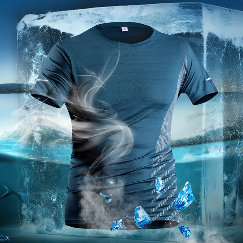 Laufendes T-Shirt Herren Sommer Eisseide Dünnes Oberteil Reflektierender Druck Schnell Trocknend Kurzarm Atmungsaktives Fitness Sport T-Shirt 5XL