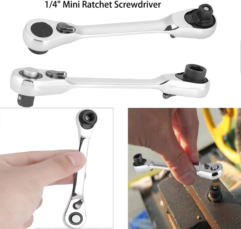 2 in 1 Socket Ratchet Wrench Mini Double Head One Quarter Batch Head Screwdriver Handle 72 Teeth Fast Small Wrench - Shoppiline