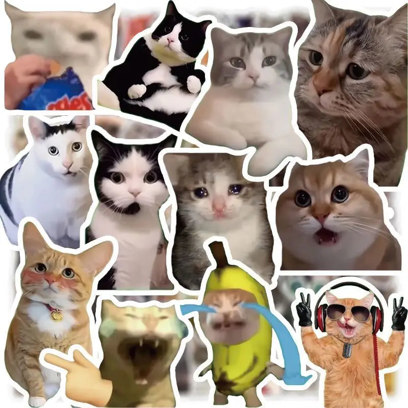 50-100 sheets of cute cartoon cat emoji stickers for luggage, water bottles, notebooks, and journal decoration