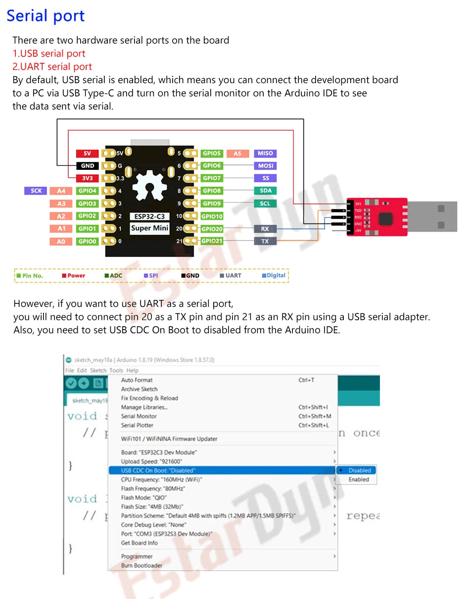 Carte de développement Estardyn ESP32-C3 MINI Carte de développement ESP32 SuperMini = Carte d'extension WiFi Bluetooth de carte de développement