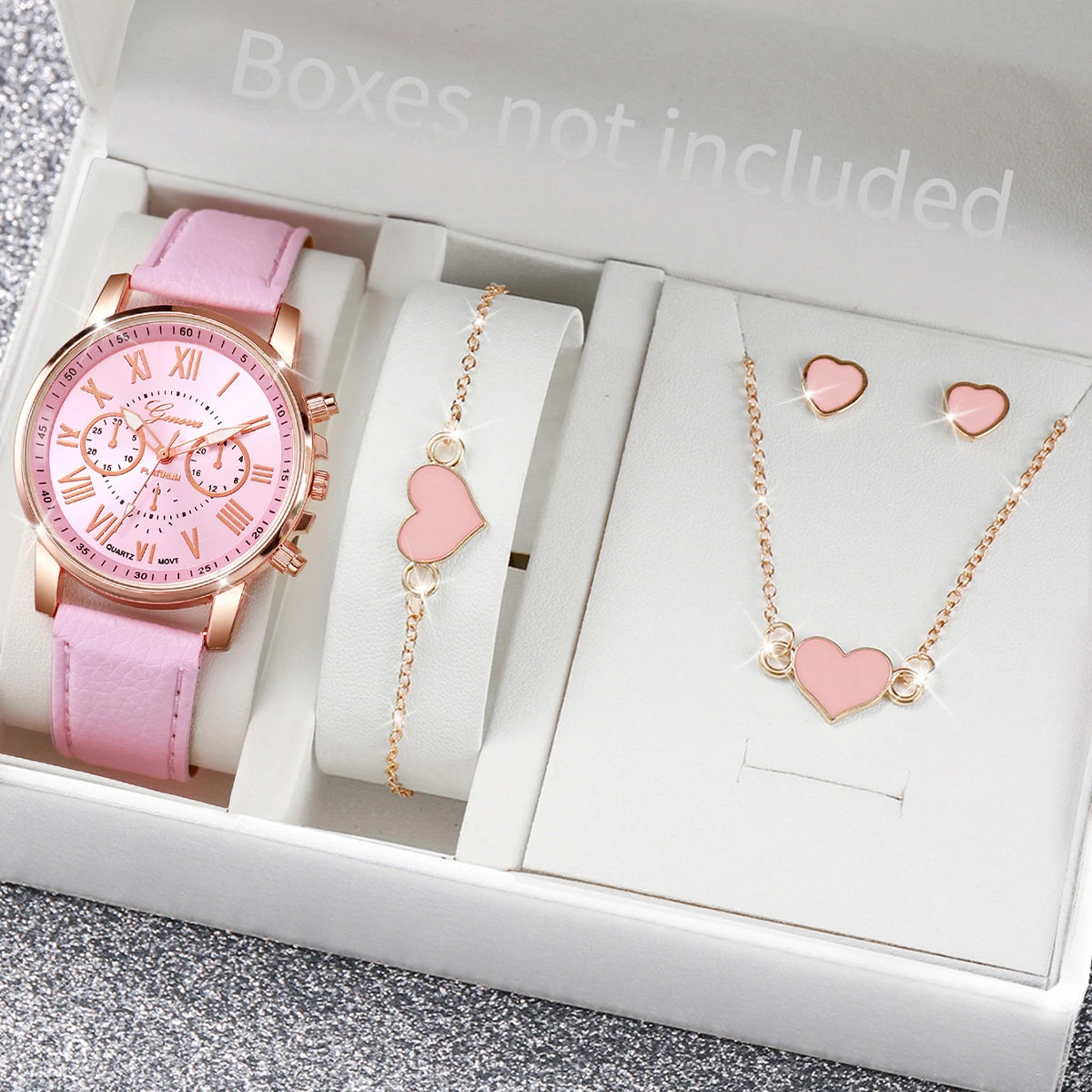 5/6 Stück modische Damen-Quarzuhren mit Lederarmband, analoge Armbanduhren, Herz-Strass-Schmuckset (ohne Box)