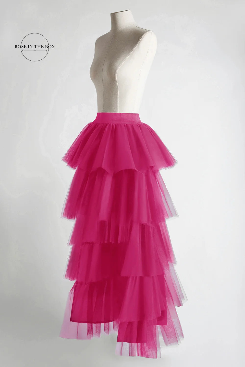 BABYONLINE Women Tiered Tulle High Low Skirts Elastic Waist Petticoat Puffy Long Tulle Skirt Female Maxi Skirt Free Size