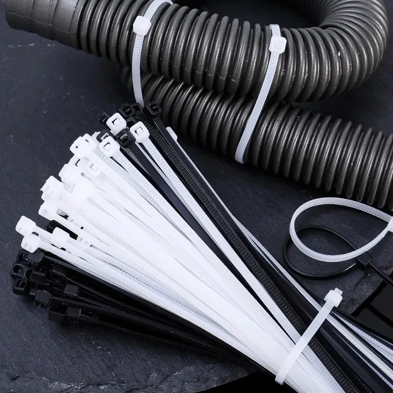100PCS Plastic Nylon Cable Ties Self-locking Cord Ties Straps Adjustable Cables Fastening Loop Home Office Wire Zip Ties