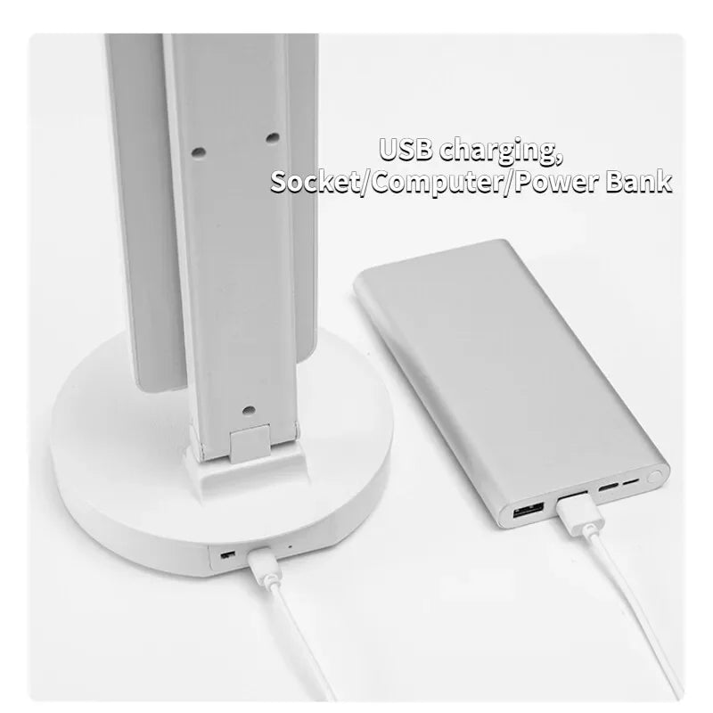 LED Table Lamp Double-Headed USB Chargeable Dimmable Desk Lamp with Calendar Clock Foldable Eye Protection Reading Night Light