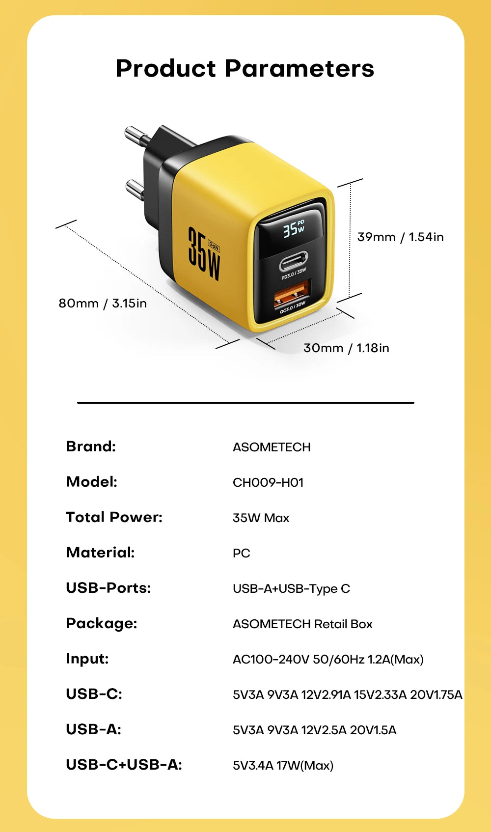 ASOMETECH 35W GaN Charger LED Display QC3.0 30W 25W PD PPS Quick Charge USB Type C Charger For iPhone 14 Pro Samsung S23 Xiaomi - Shoppiline