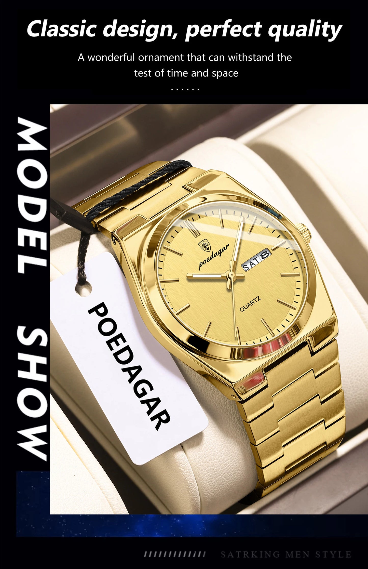POEDAGAR Mode Klassische Herrenuhr Wasserdichte Leuchtende Datumsanzeige Wochenanzeige Luxus Herrenuhr Edelstahl Quarz Business Herrenuhren