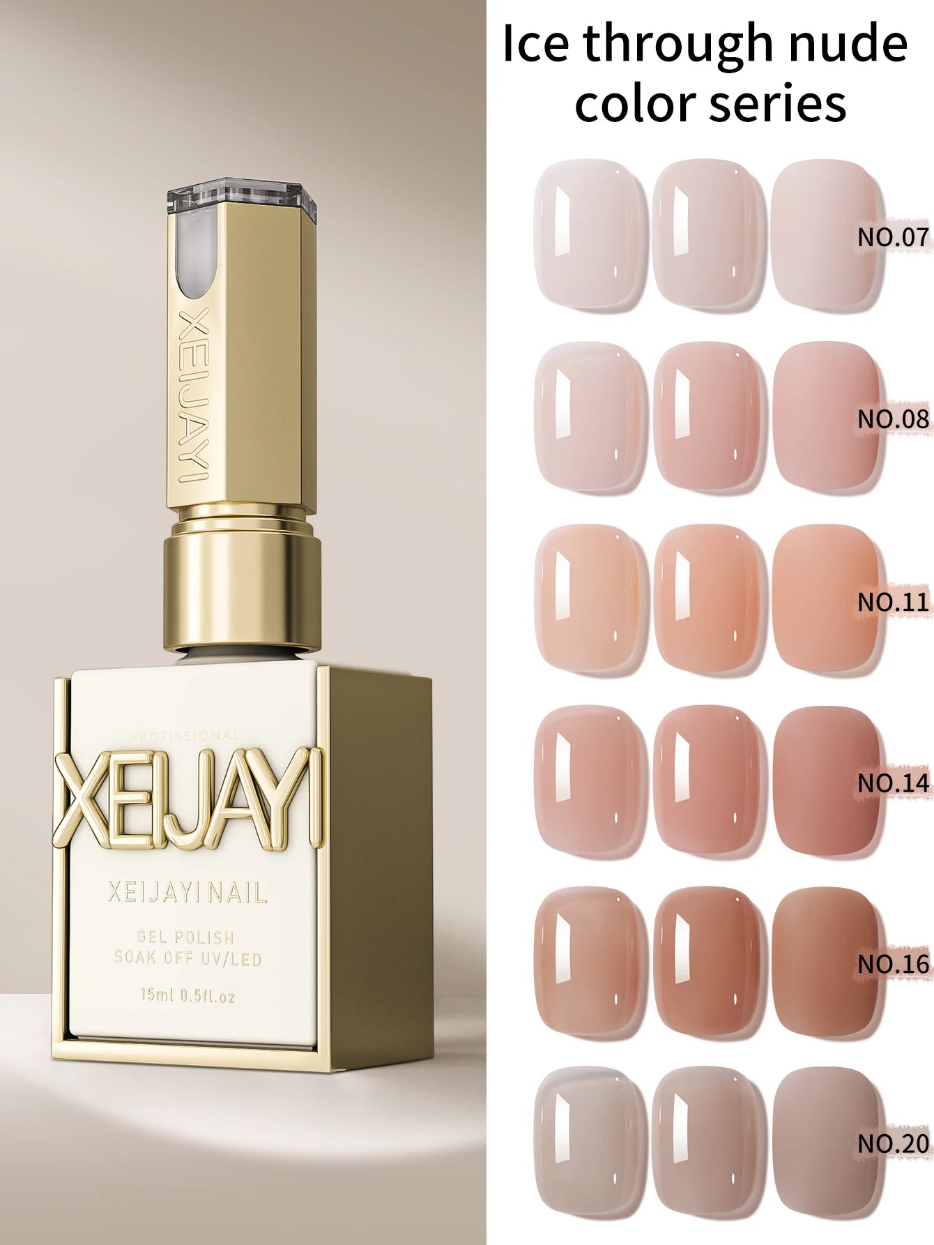 Lot de 1/6 vernis à ongles semi-permanents, 15 ml, effet gelée glacée, UV/LED – kit, sans formaldéhyde. Ovale, brillant. Idéal pour salon et DIY.