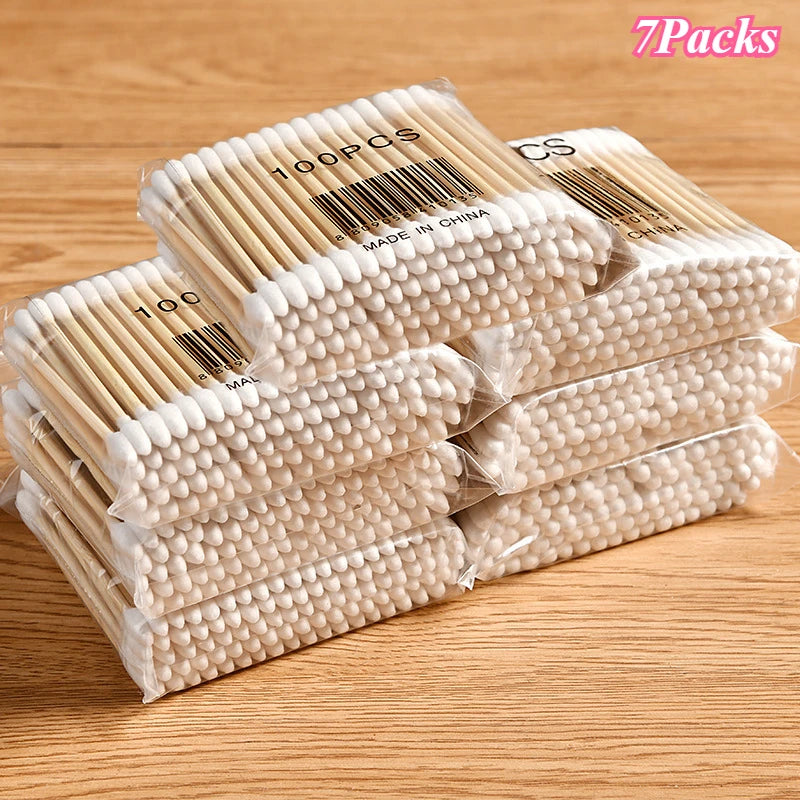 1 à 20 paquets de 100 bâtonnets en bois/paquet Coton-tiges pour bébés Nettoyage des oreilles Tampons Coton-tiges de santé et de beauté Bourgeons de coton de nettoyage