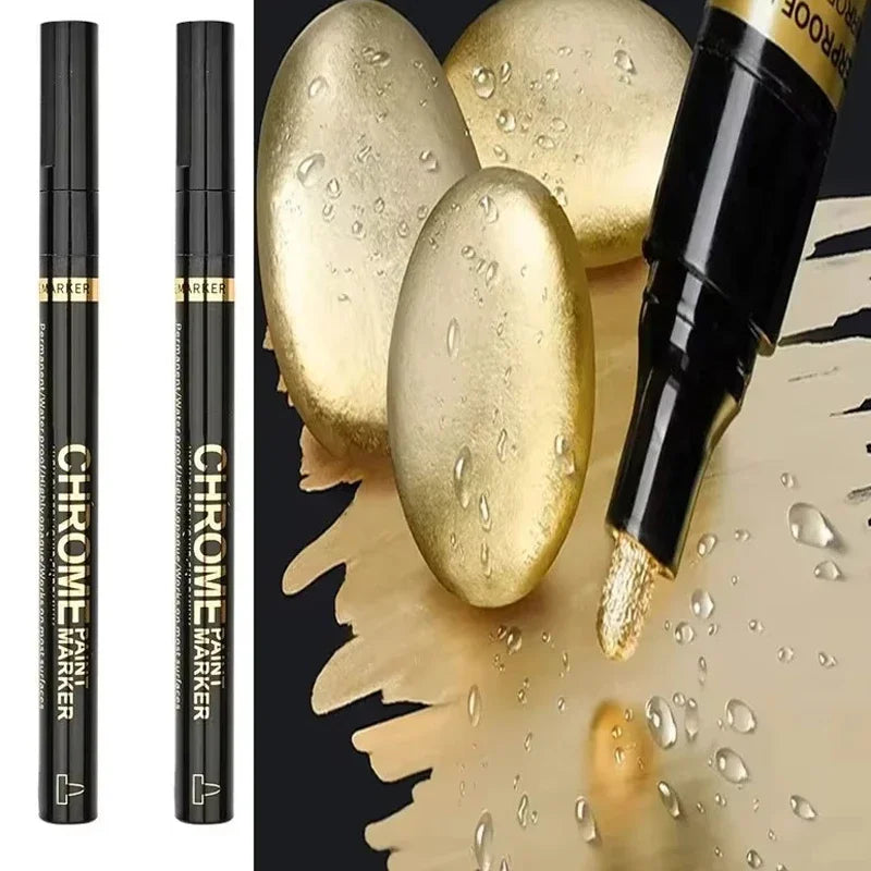 5/1pcs Chrome Pen Marker Mirror Waterproof Paint Repair For Rock Ceramic Glass Metallic Gold/Silver 2mm Nib - Shoppiline
