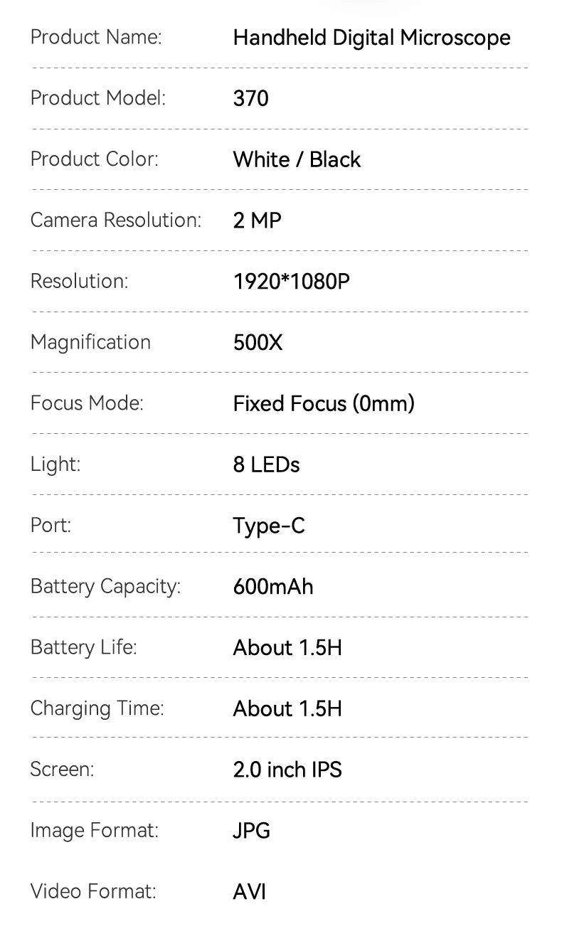 2.0inch 500X Digital Microscope 1080P Video Coin Microscopio with Magnifying Glass Wiht 8Leds for Electronics Repair Windows/Mac - Shoppiline