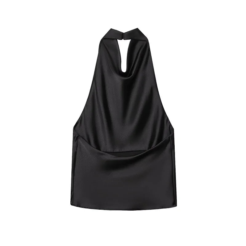 MUJER 2026 Halter Tops for Women Black Satin Backless Top Female Pink Summer Beach Top Woman off Shoulder Camisole Top Women