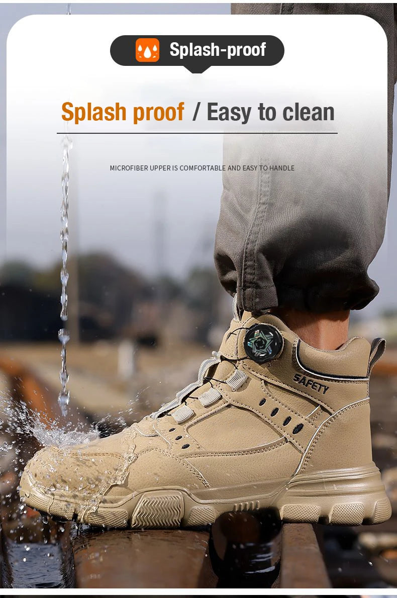 Men Steel Toe Safety Work Boots Anti-smash Puncture Proof Kevlar Midsole Waterproof Lightweight Industrial Shoes Rotary Buckle