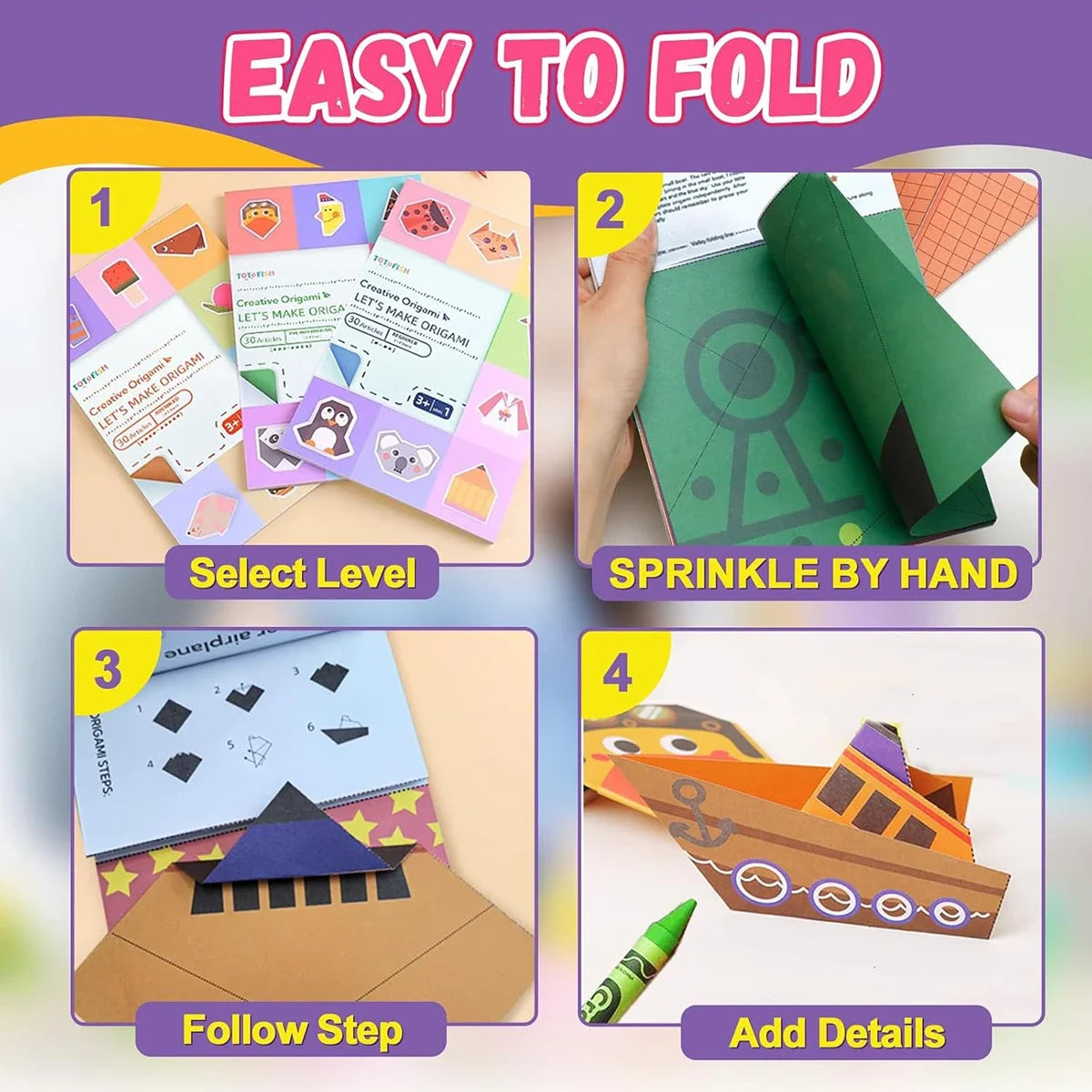 Origami Kit with 30/96 Sheets Paper & Guide Book, DIY Craft Art for Beginners kids，Multiple difficulty level challenges