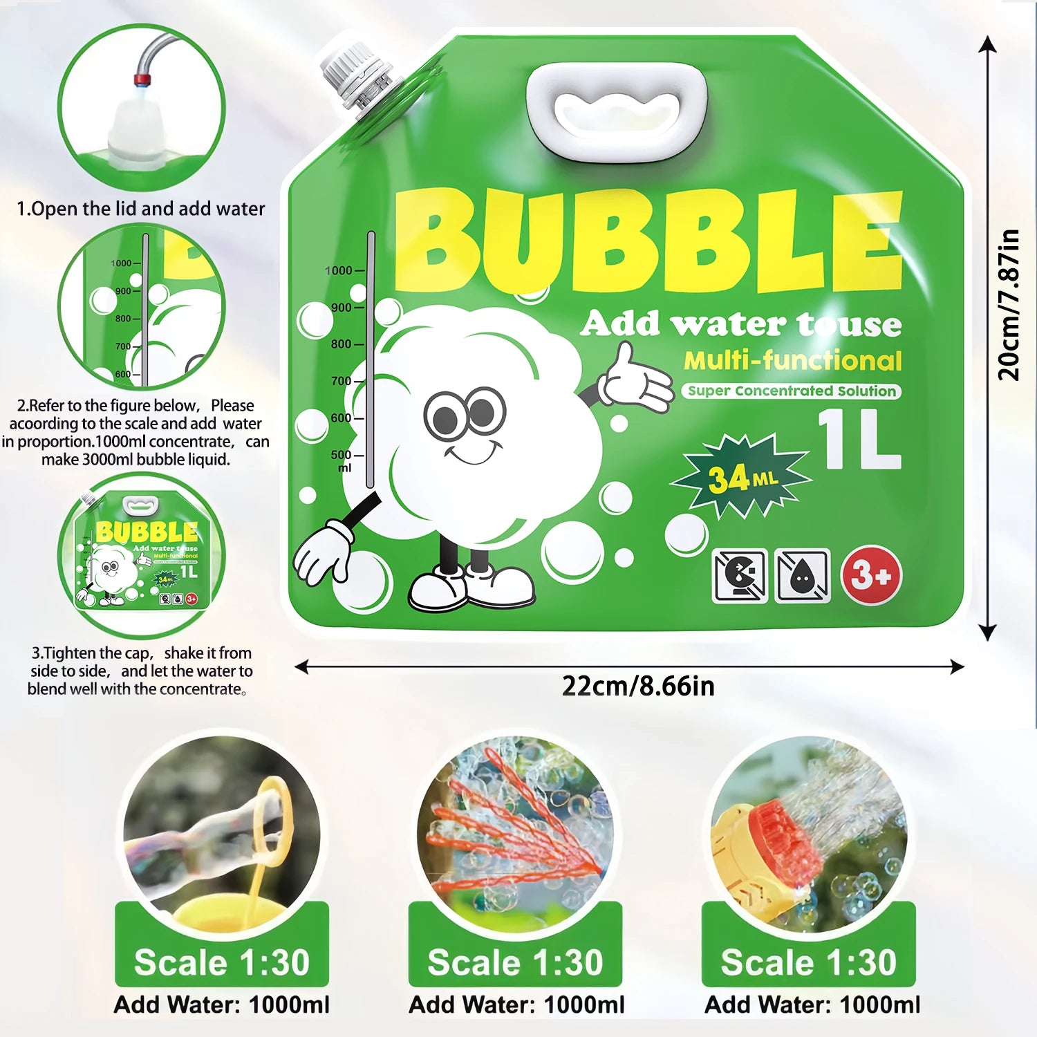 Concentrated Bubble Solution for Bubble Machines, Giant Wands, and Blowers - for Kids' Birthday Parties - Shoppiline