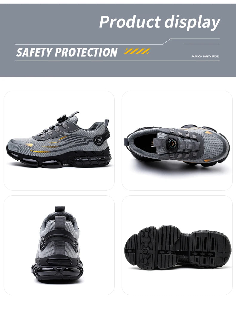 Rotary Buckle Work Safety Shoes For Men and Women Air Soft Sole Lightweight Protective Work Sneakers Men Breathable Boots - Shoppiline