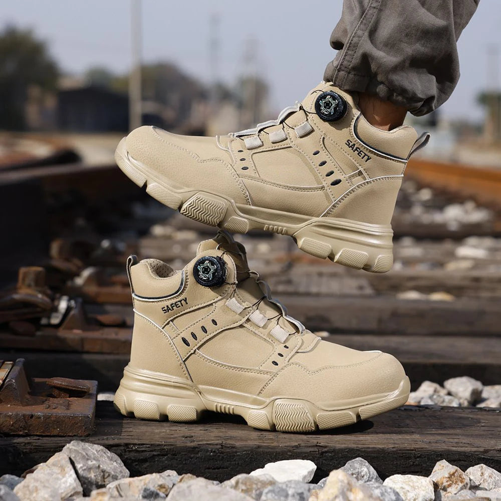 Men Steel Toe Safety Work Boots Anti-smash Puncture Proof Kevlar Midsole Waterproof Lightweight Industrial Shoes Rotary Buckle