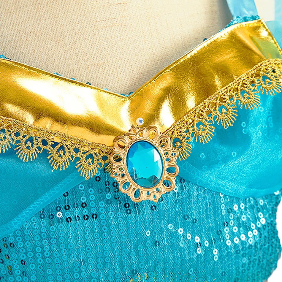 Kinder Arabische Prinzessin Kleid Mädchen Halloween Jasmin Kostüm Kinder Karneval Cosplay Party Verkleidung Mädchen Pailletten Festzug Outfit