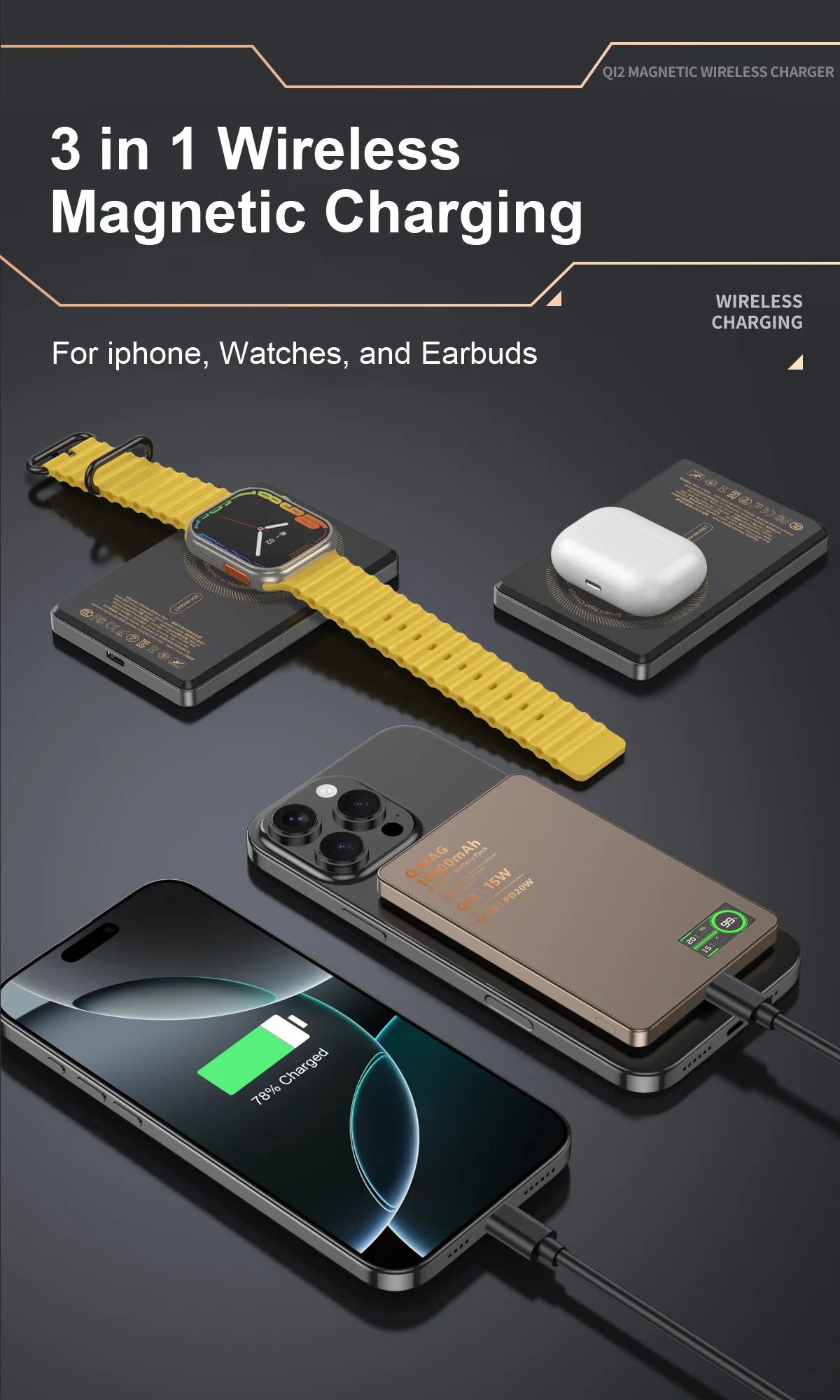 QI 2.1 Magnetic Powerbank Wireless Fast Charing Spare Portable External Battery for iPhone 12-17 Pro Watch Airpods 5000/10000mAh - Shoppiline