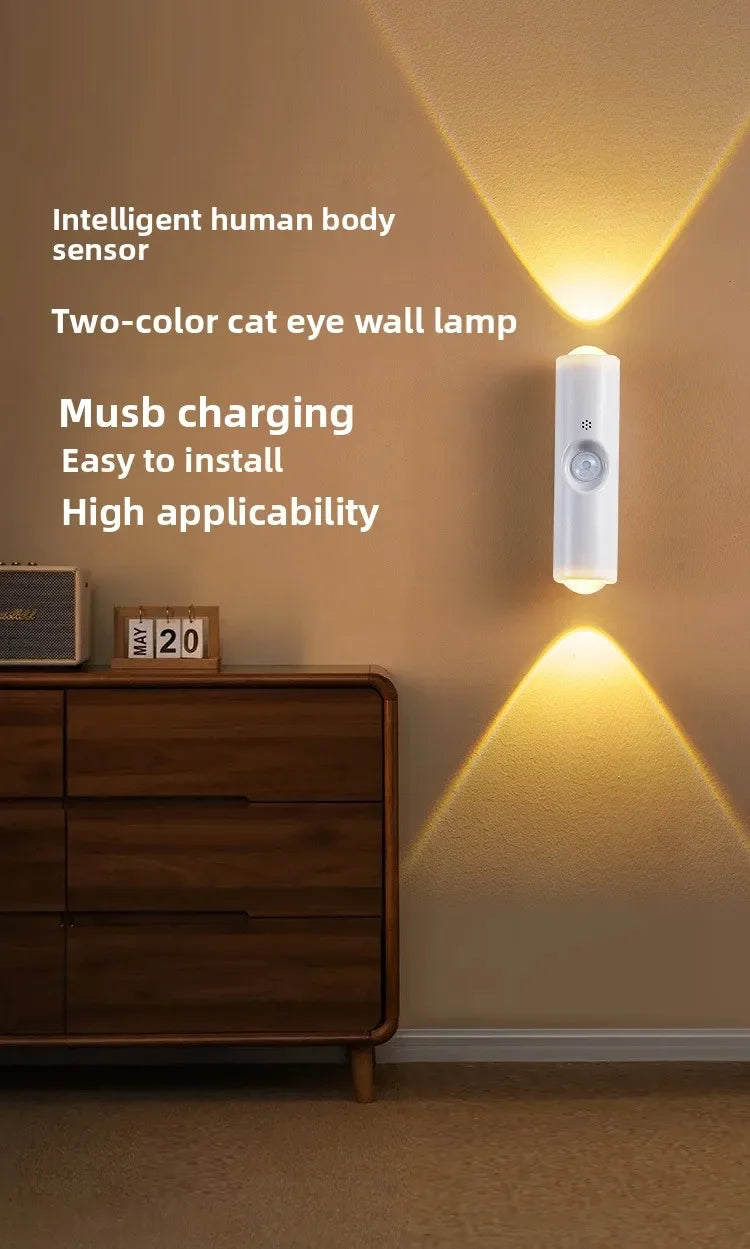 Double-head LED Night Light with Motion Sensor RGB Rechargeable Magnetic Wall Lamp Mood Ambient Light for Cabinet Hallway Stair