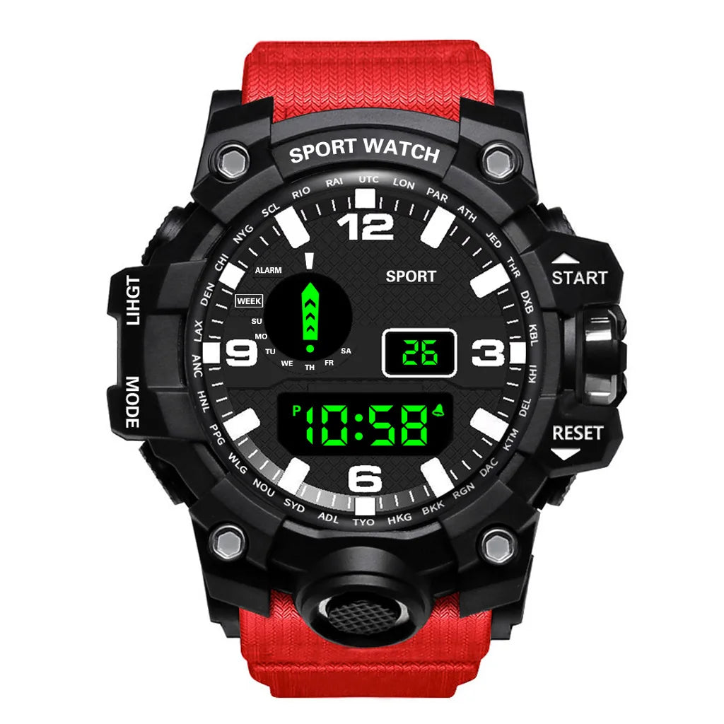 Mode Herrenuhr Sportliche elektronische Armbanduhr Großes Zifferblatt Multifunktional Wasserdicht Leuchtend Alarm Kinder Militäruhr für Herren