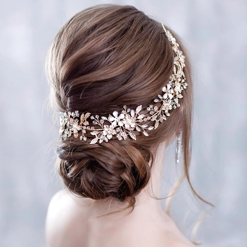 Crystal Flower Leaf Wedding Bridal Headbands Tiaras For Women Bride Rhinestone Bridal Wedding Hair Accessories Jewelry Band Gift