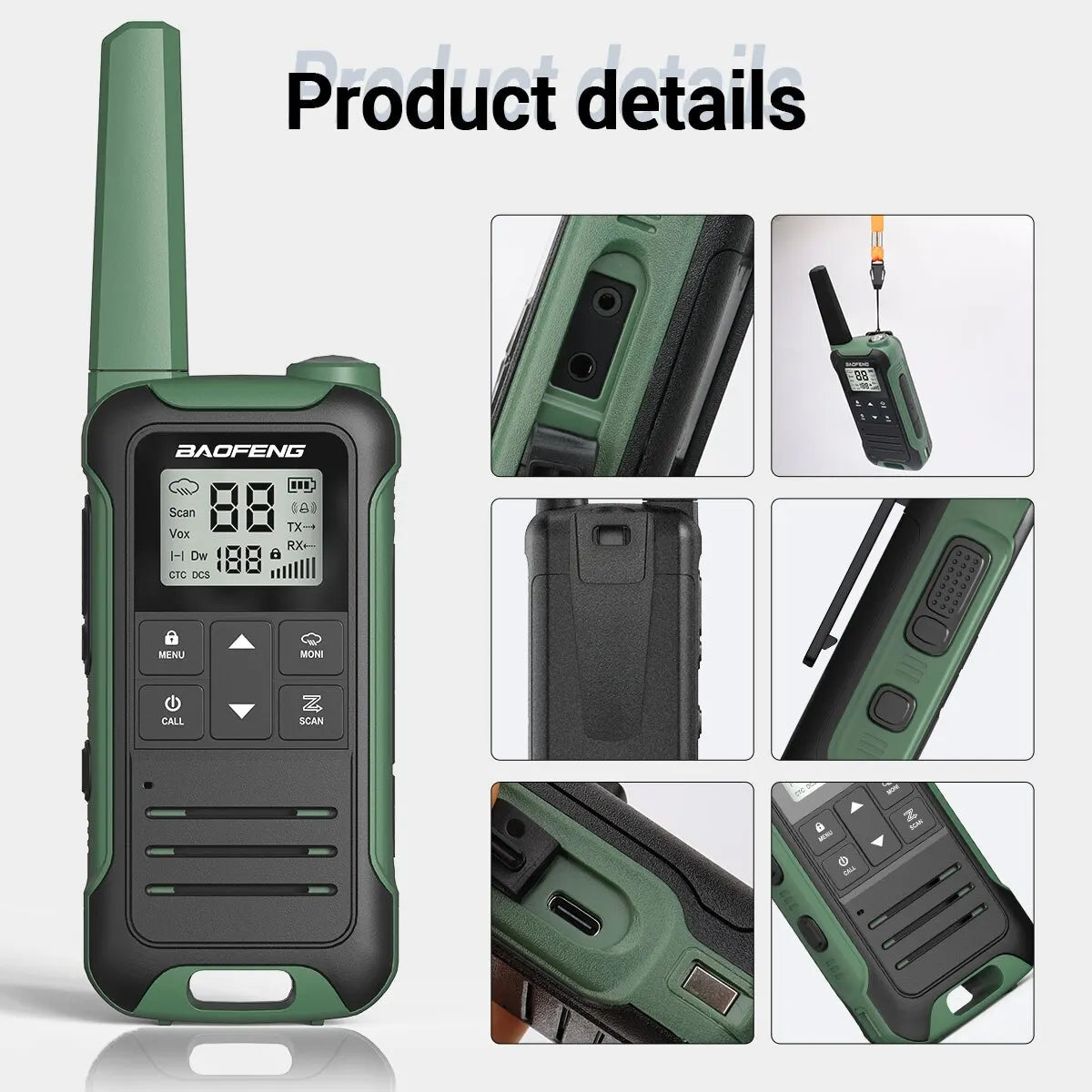 2pcs Baofeng F22 Mini Walkie Talkie PMR Long Range Rechargable Portable Kids Two Way Radio Type-C Charger for Camping Trip - Shoppiline