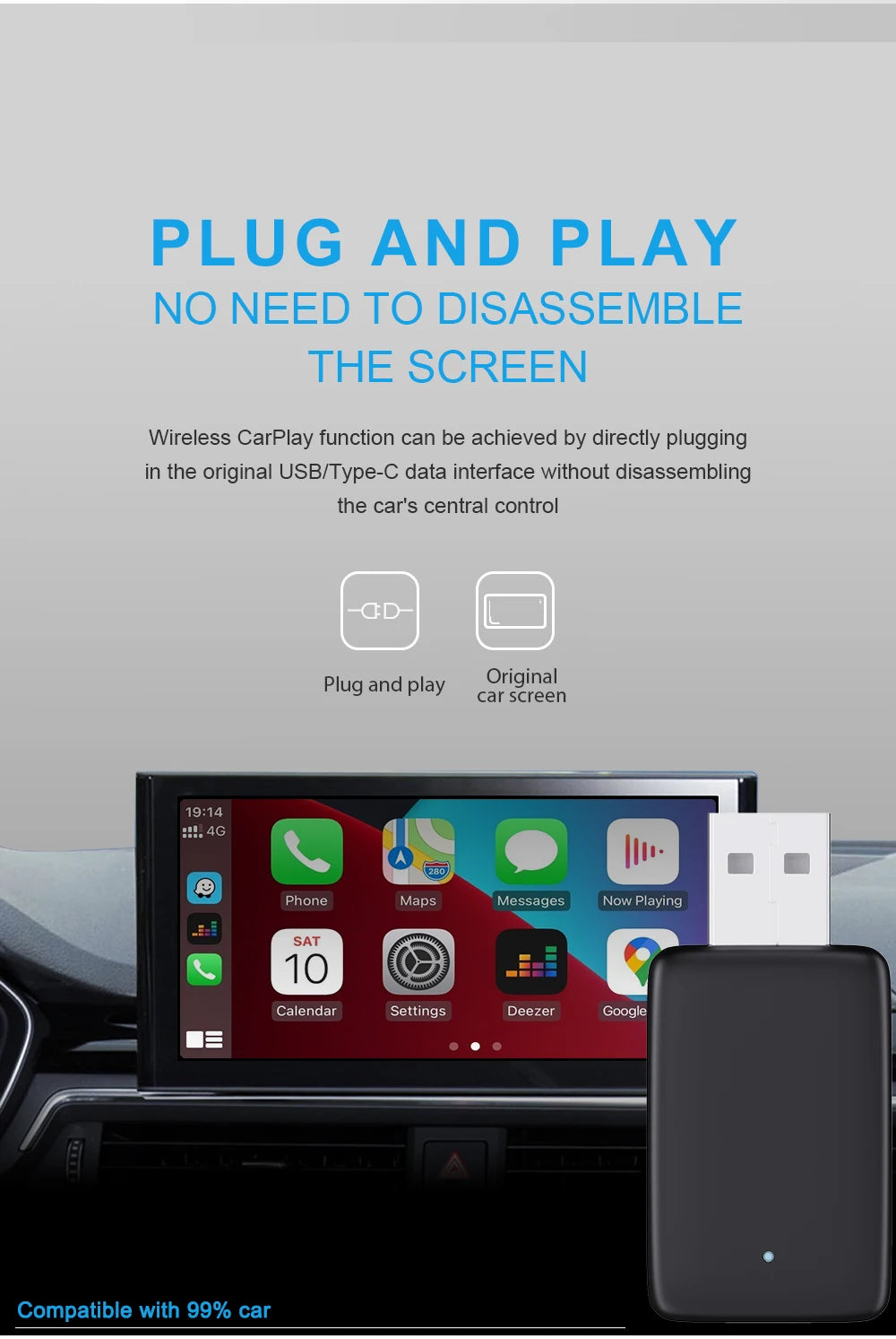 2026 NEW Wired to Wireless CarPlay and Android Auto 2 in 1 Mini Adapter 5GHz WiFi5 for 99% Original Wired CarPlay/Auto Cars