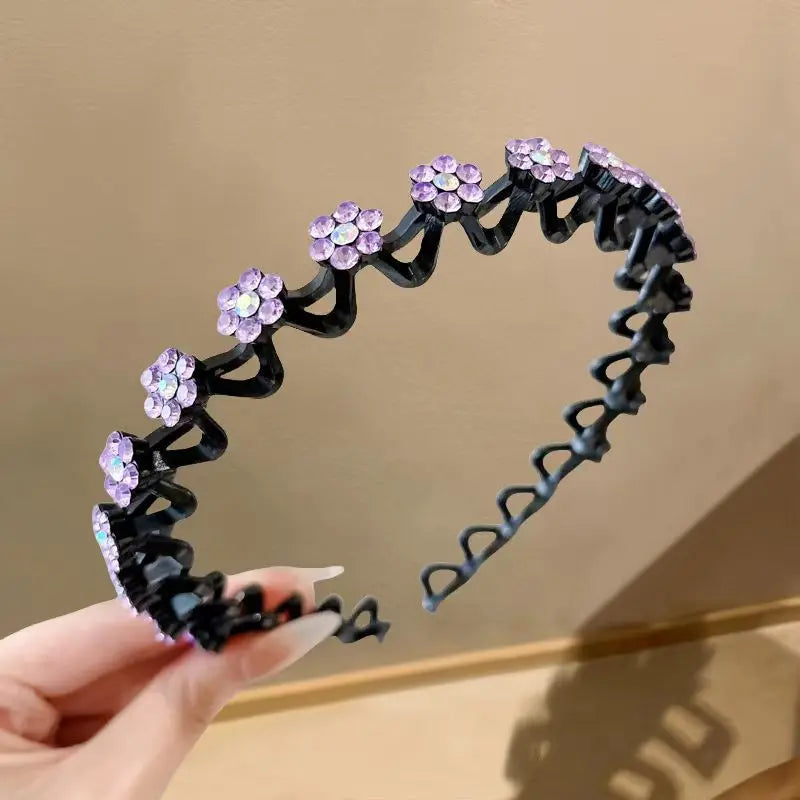 New Non-slip Rhinestone Headbands Solid Wave Hairbands for Women Girls Bezel Fashion Hair Hoop Ladies Boutique Hair Accessories