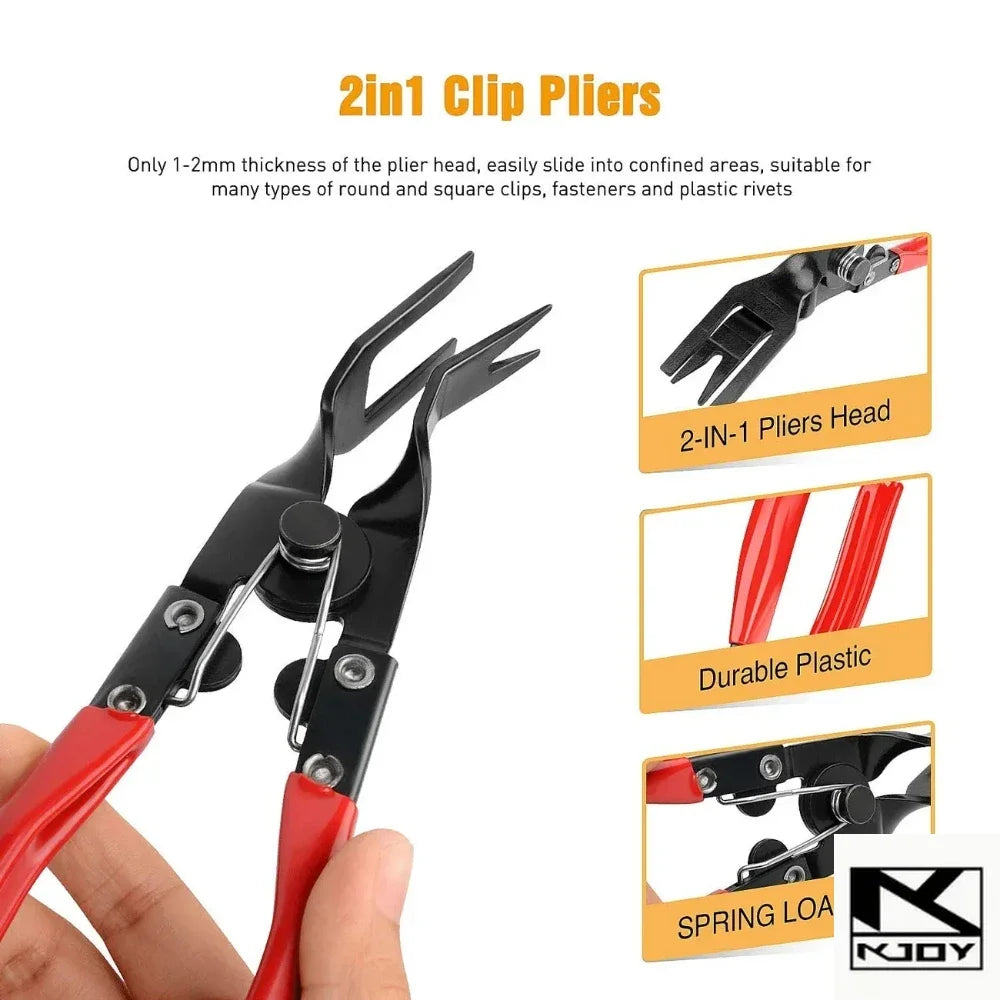 kkjoy Car Clip Removal Pliers Trim Pry Tool Kit for Auto Body Panel Door Fastener Repair