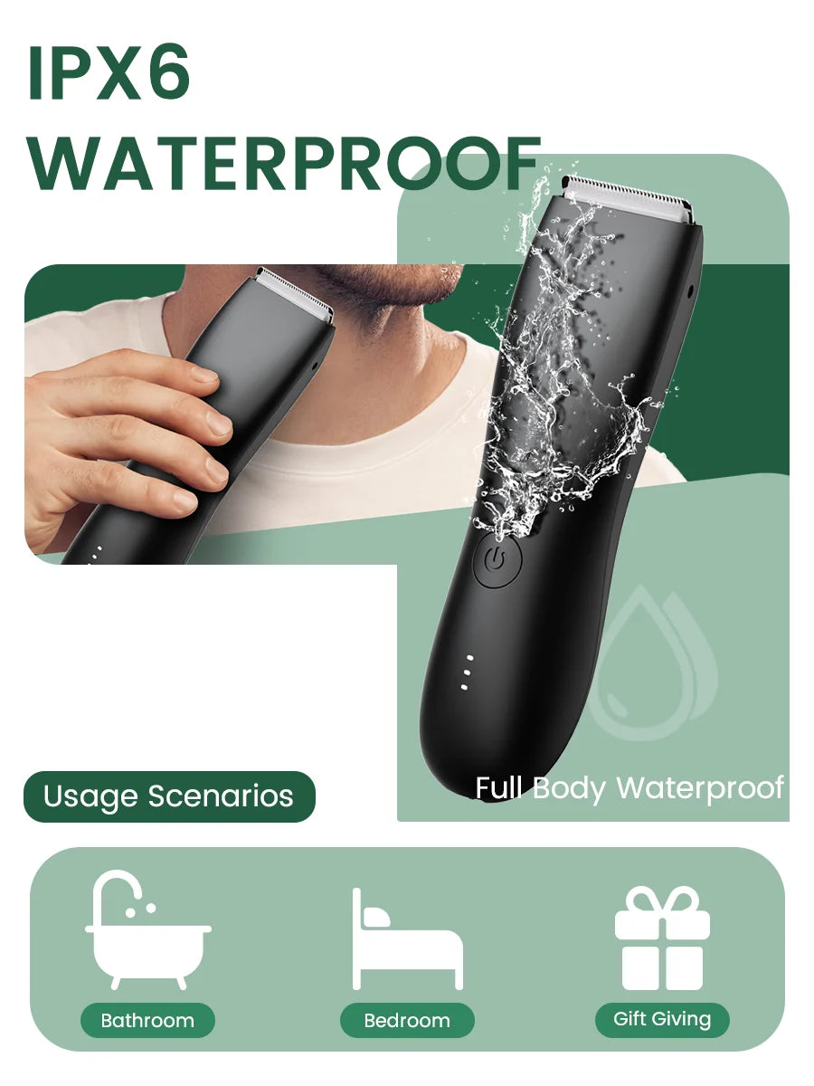 Men's Electric Groin & Body Shaver - Waterproof Dual Head Trimmer Kit w/ LED Light & Foil Blades - Shoppiline