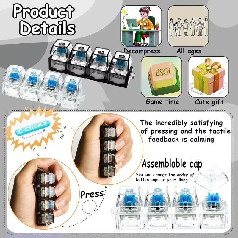 Keychain LED lights for relieving stress and anxiety, keychain keyboard toys, portable office desk accessories, office gifts