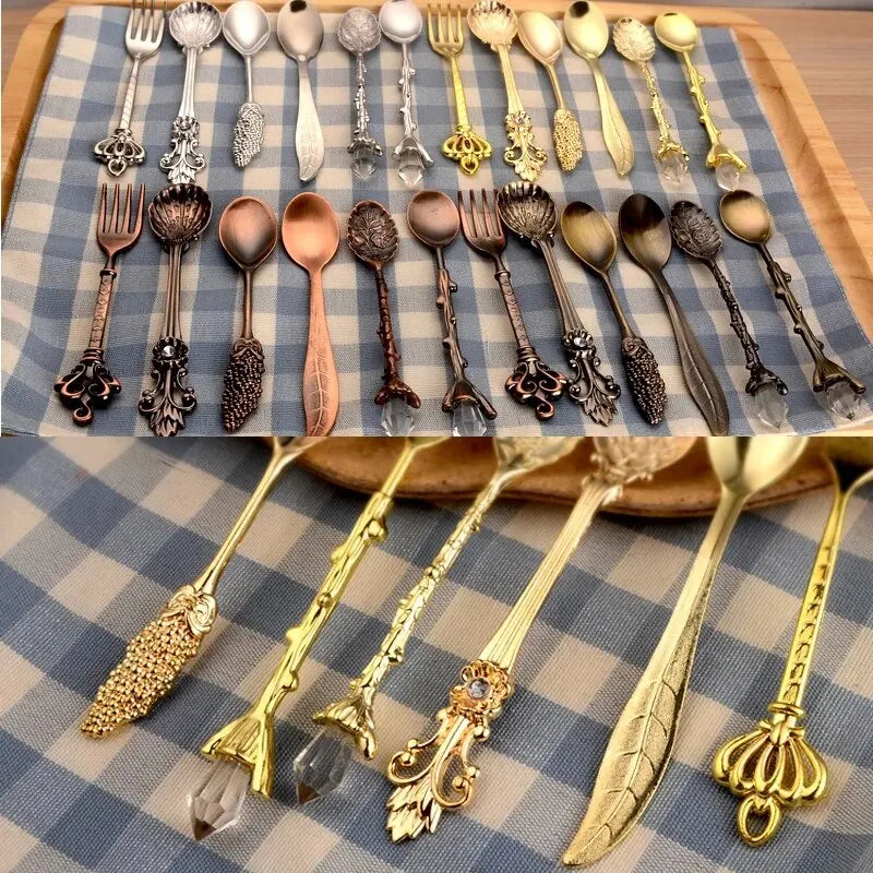 Vintage Court Coffee Spoon 6PCS/Set Ice Cream Spoon Jam Spoon Dessert Spoon Crystal Head Tableware Set Gift Crafts