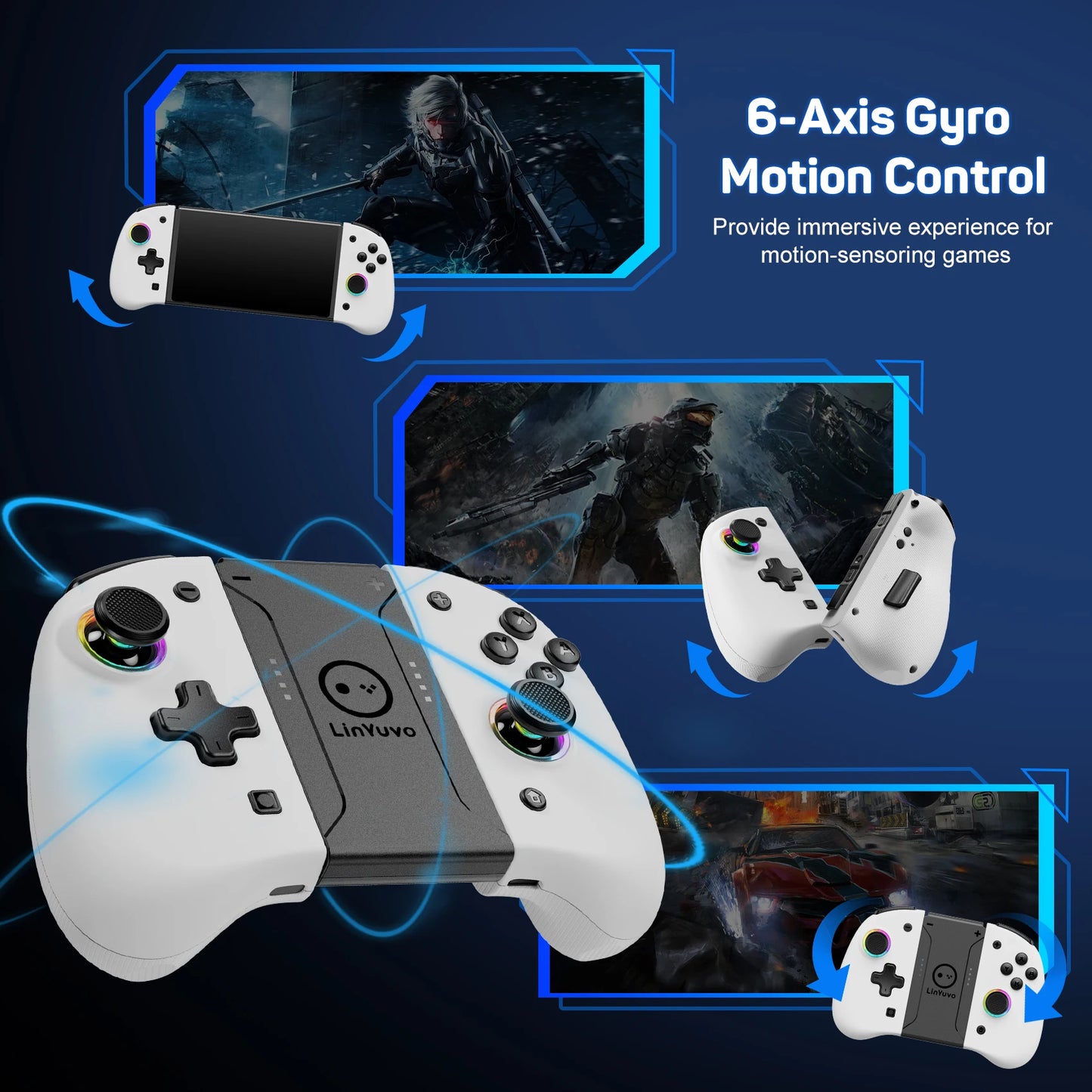 Manette sans fil LinYuvo KS37 Meteor Light pour Switch/Switch OLED, avec fonctions programmables, gyroscope 6 axes, Turbo et vibration