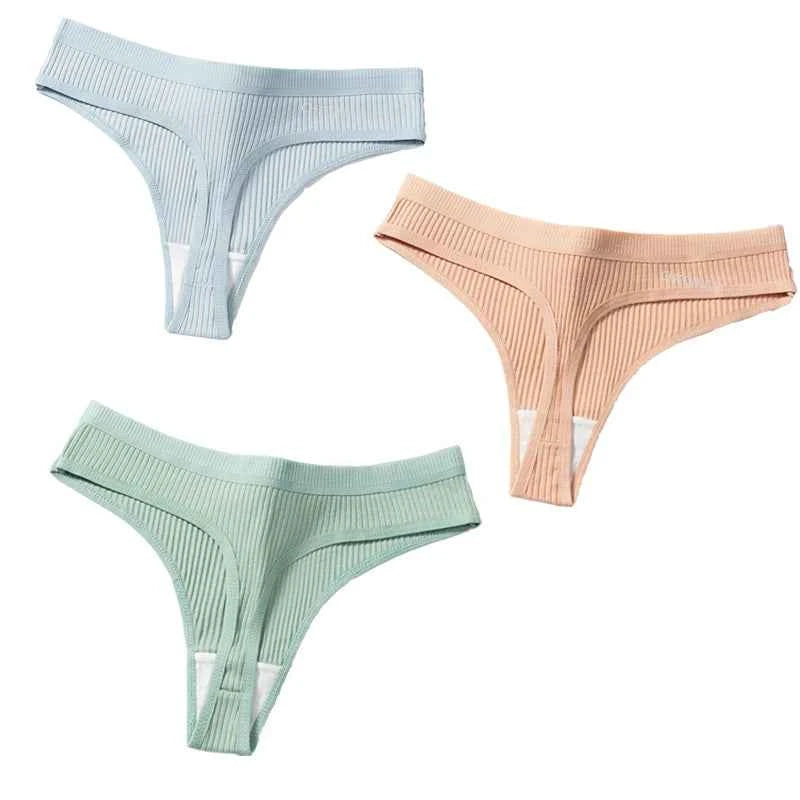 3Pcs/Set Thongs Women's Panties Striped Briefs Girls Solid Color Elastic Underwear Female Sexy Lingeries Hot Comfort G-string