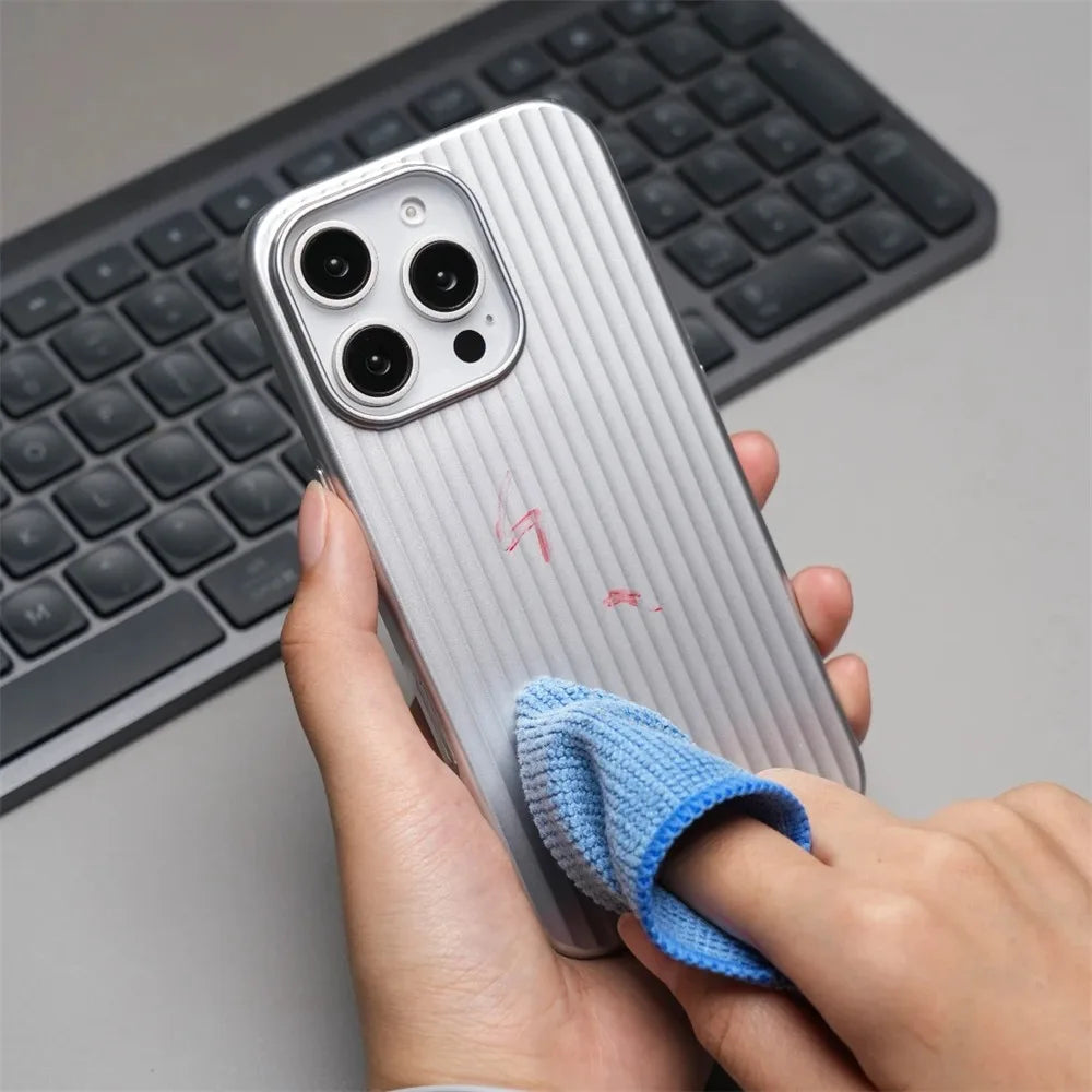 Luxury Stripes Metallic Paint Armor Case For iPhone 17 Air 16 15 14 13 Pro Max Shockproof Camera Protective Slim Matte PC Funda - Shoppiline