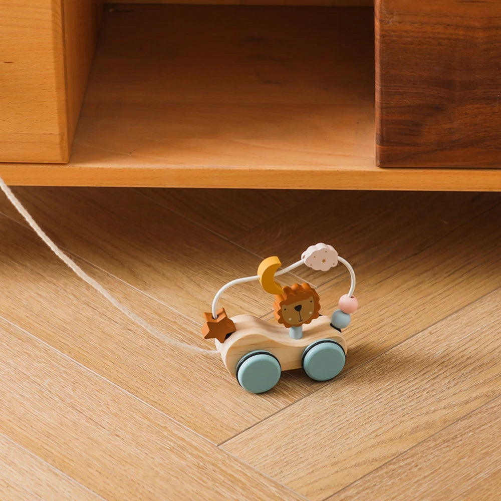 Montessori Holz Baby Anhänger Spielzeug Multifunktionale Bunte Cartoon Bausteine Ziehen Auto Eltern Kind Spielzeug Baby Geschenk