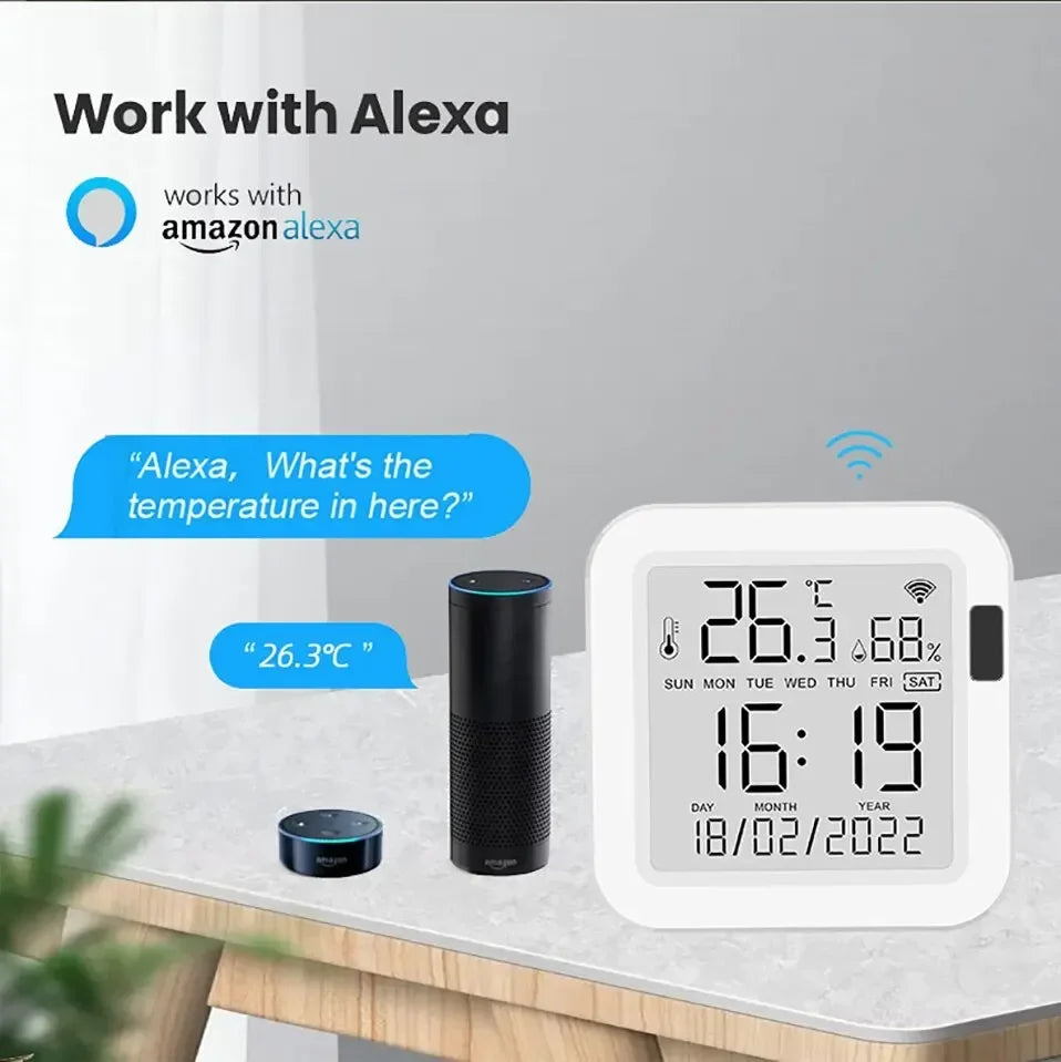 Tuya WiFi Temperature Humidity Smart Sensor With Backlight for Smart Home Var SmartLife Work with Alexa Google Assistant - Shoppiline