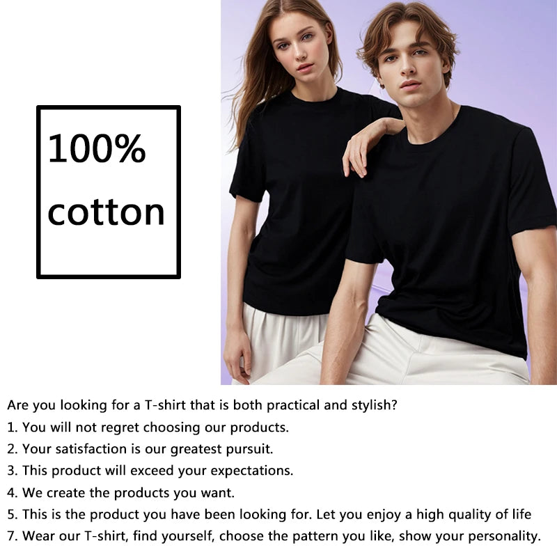2025 Unisex Custom Design LOGO Printing Personalized Men's  Harajuku Solid Color Text Photos Clothing Ads Pure Cotton T-shirt