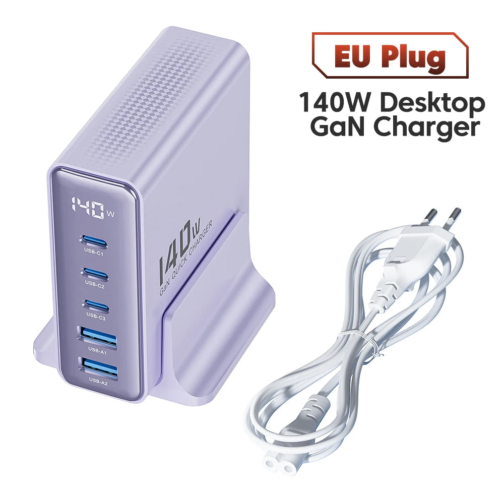Toocki 140W GaN USB Charger 5in1 Desktop Fast Charge USB Type C Charger LED Display Charger For iPhone Xiaomi Smartphone Laptop - Shoppiline